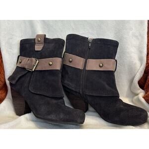 Naughty Monkey Ankle Boots Dark Brown Suede Leather High Heel Women’s Sz 8 Chic